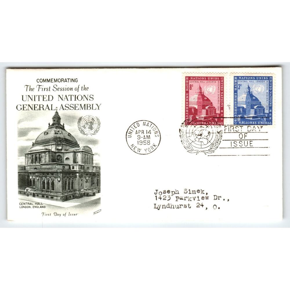 Scott #1104 1958 United Nations General Assembly FDC First Day Cover
